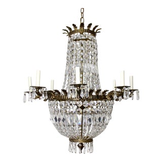 Antique Crystal Cast Bronze Empire Neoclassical French Chandelier Light For Sale