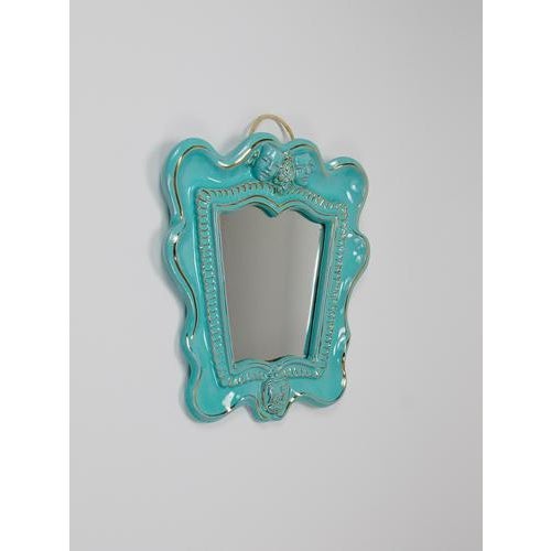 Turquoise Art Deco Theater Terracotta Wall Mirror attributed to Gmundner Keramik, Austria, 1930s For Sale - Image 8 of 16