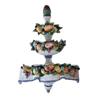 Italian Majolica Fruit Wall Planter - Three Piece Set For Sale