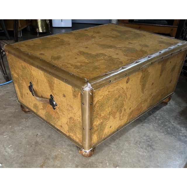 Wood Late 20th Century Maitland-Smith Old World Map Trunk Style Coffee Table For Sale - Image 7 of 8