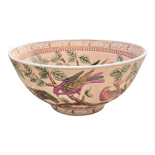 Vintage Chinoiserie Porcelain Decorative Bowl With Birds For Sale