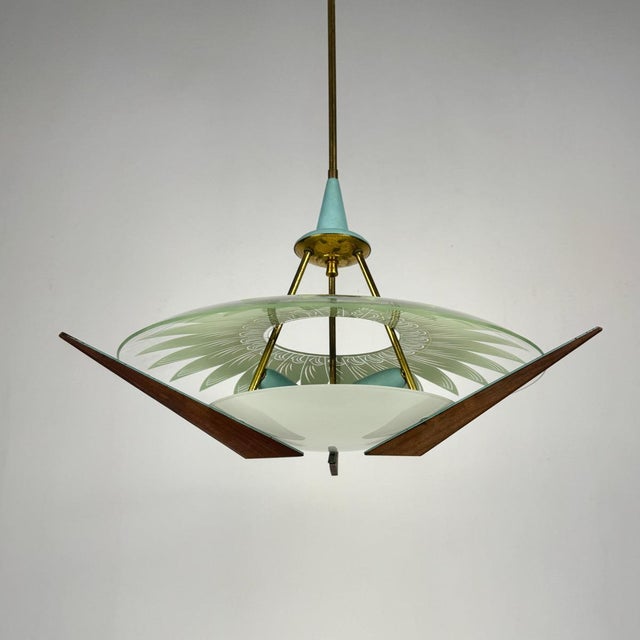 UFO Pendant Light with Teak Details from Stilnovo For Sale - Image 6 of 12