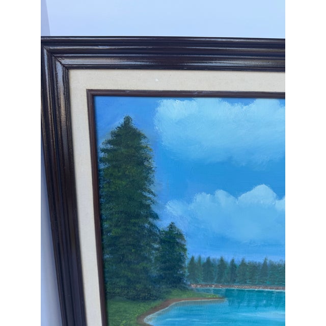Wood Signed Original 1992 Oil Landscape Painting by J. Brown in Original Wood Frame For Sale - Image 7 of 12