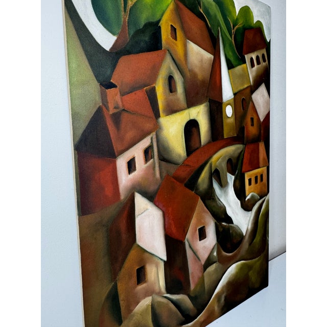 Cubism Terry Kane (Terence Matthew Kane, 1970–2015) After Picasso (Cubist-Influenced) Cascading Hillside Village Original Oil on Canvas, 2002 For Sale - Image 3 of 18