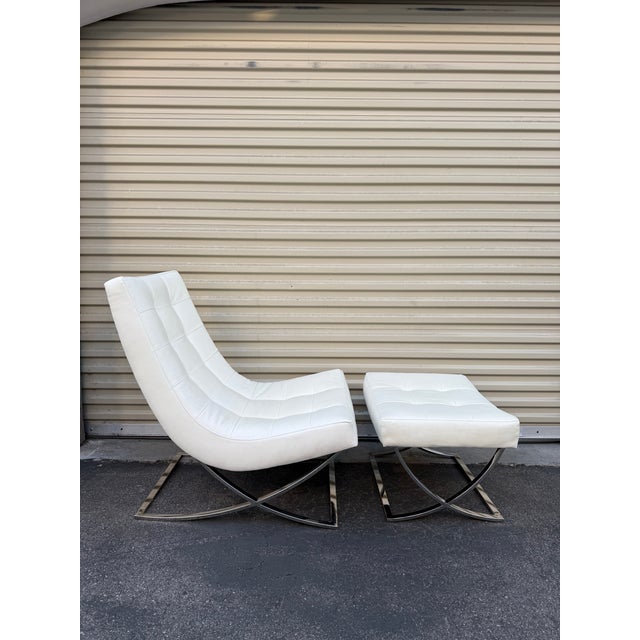 Lee Industries Lee Industries Leather Chair and Ottoman - Designer Style, Comfortable Lounge, Priced to Sell For Sale - Image 4 of 8