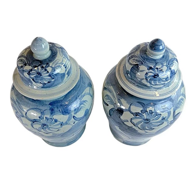 Large Chinoiserie Blue and White Abstract Lotus Ginger Jar For Sale - Image 9 of 12