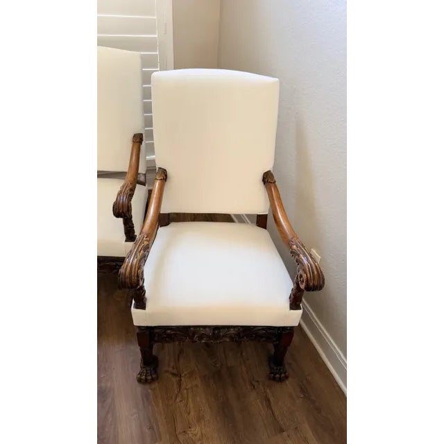 English Pair of Antique White and Walnut Accent Chairs For Sale - Image 3 of 17