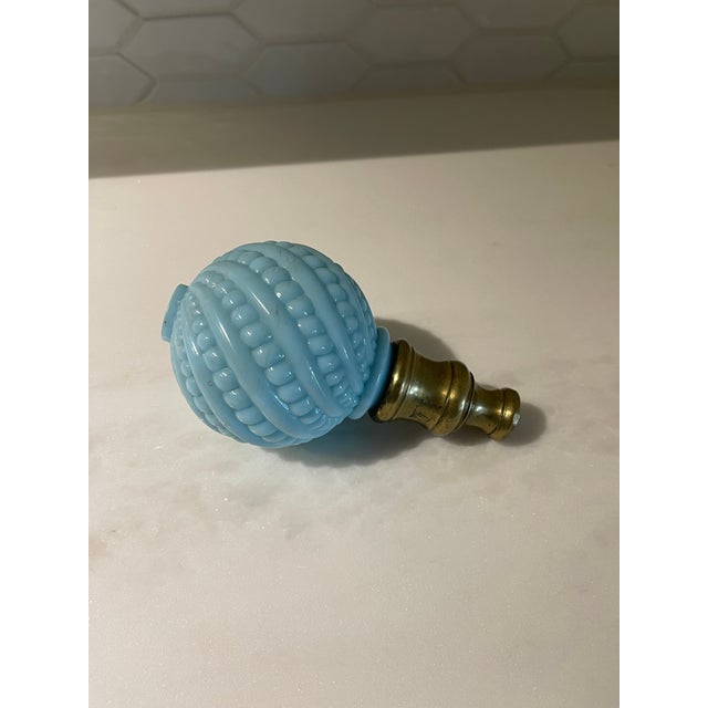 Antique French hobnail light blue newel post or finial. The post has a brass shank. When shaken, it sounds like something...