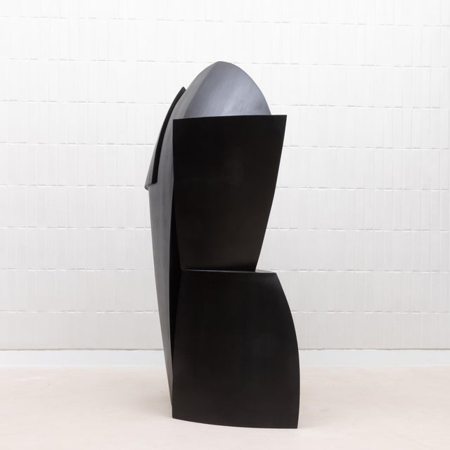 Art Deco Modern Abstract Sculpture in Black Oak by Patrick Coard Paris For Sale - Image 3 of 12