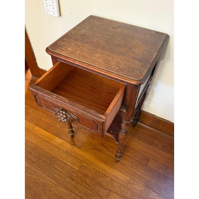 Wood Vintage Wood Bedroom Set Grape Clusters: Full Size Double Bed Frame Matching Side Table & Chest of Drawers For Sale - Image 7 of 17