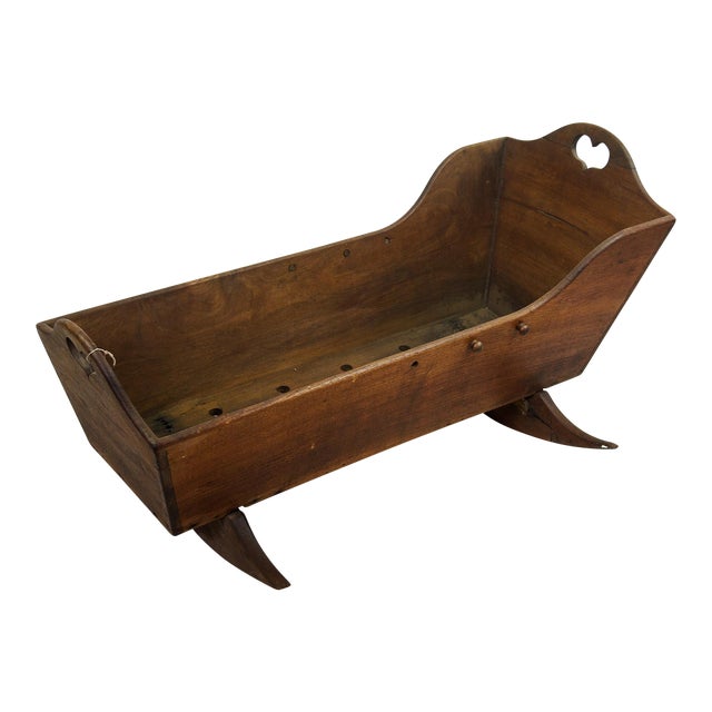19th Century Antique Handmade Wooden Rocking Cradle Chairish
