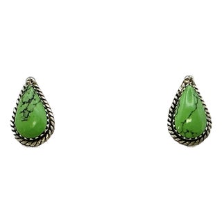 1950s Vintage Southwestern Navajo Americana Carico Lake Sterling & Green Turquoise Stud Earrings - A Pair For Sale