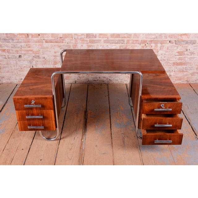 Metal Czech Bauhaus Writing Desk in Walnut attributed to A. Lurcat for Kovona, 1920s For Sale - Image 7 of 13