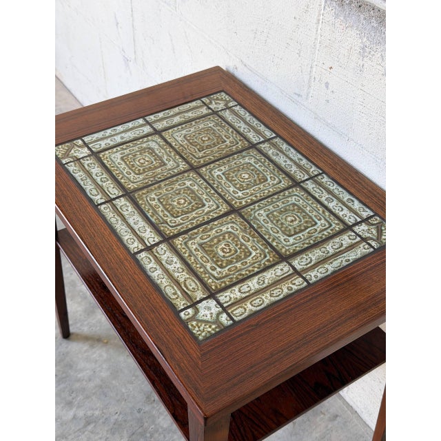 Mid-Century Modern Rectangular Rosewood Ceramic Tile-Top Coffee Table With Lower Shelf Mid-Century Modern 1970s For Sale - Image 3 of 11