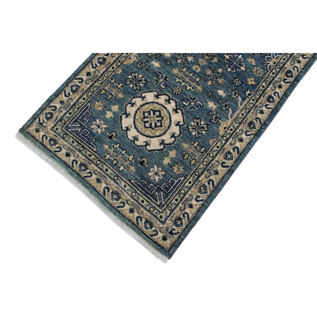 Shabby Chic Ziegler Blue/Ivory Wool Runner Rug- 2'5'' X 9'5'' For Sale - Image 4 of 10