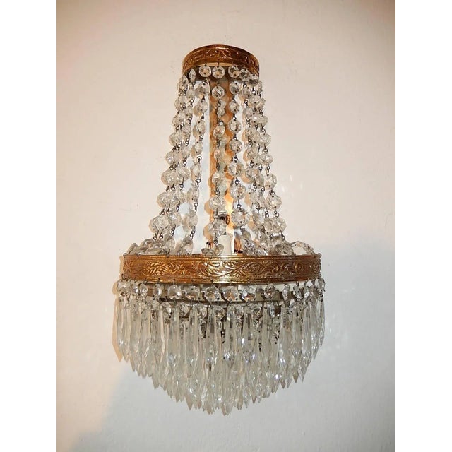 French Empire Seven Tiers Crystal Prism Sconces, Circa 1930 For Sale - Image 4 of 10