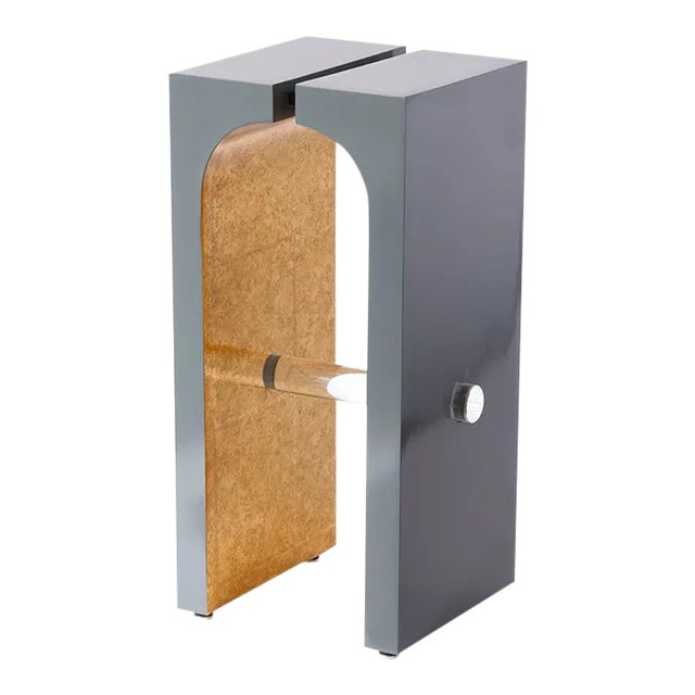 Modern Arches Side Table - Gold Accent Table or Bedside Table - Gray Lacquer and Gold Leaf Arches Table For Sale