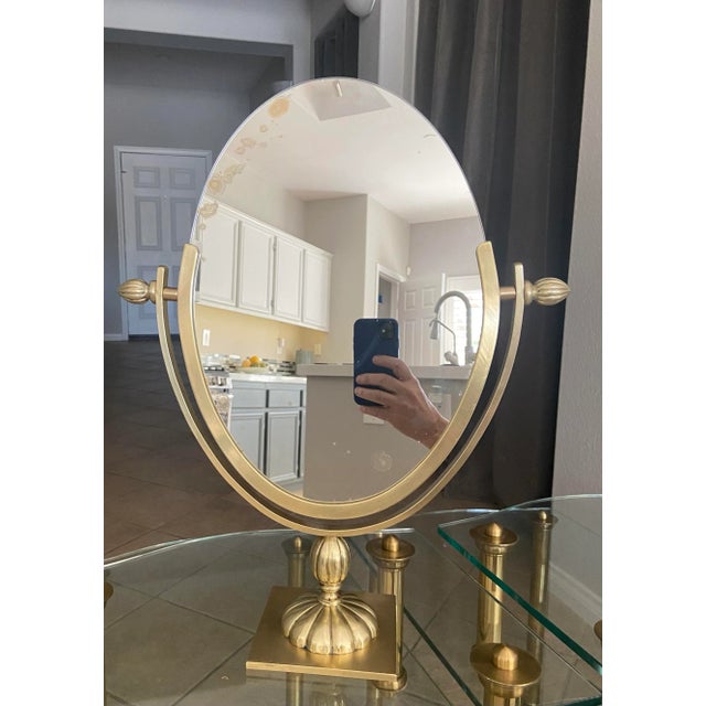 1950s Large Brass Swivel Vanity Table Mirror For Sale - Image 12 of 12