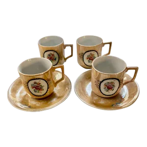 1940s Japan Orange Lustreware Demitasse Cups & Saucers Set- 6 Pieces