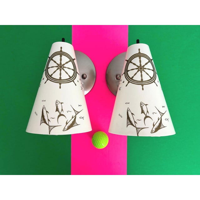 Midcentury Coastal Cone Sconces - A Pair For Sale - Image 6 of 18