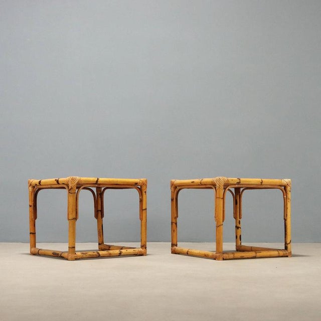 Wicker and Bamboo Side Tables, 1970s, Set of 2 For Sale - Image 8 of 9