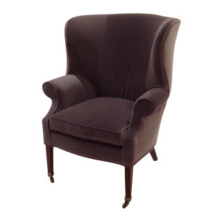 Lillian August Preston Gray Velvet Wing Chair For Sale