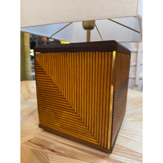 Brown 1970s Italian Reeded Wood Table Lamps - a Pair For Sale - Image 8 of 8