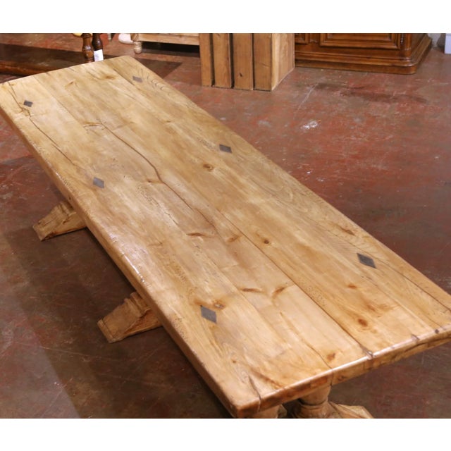 French Provincial 19th Century French Louis XIII Provincial Bleached Oak Refectory Trestle Table For Sale - Image 3 of 8