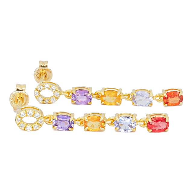 Multicolor Gemstone Earrings Studs in 14k Gold - 2 Pieces For Sale