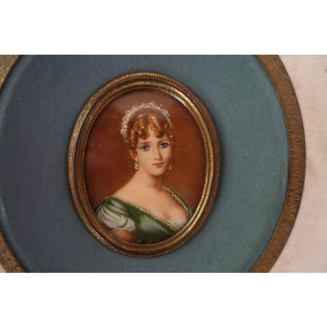 Three exquisite miniature gouache paintings brass and silk frames three Napoleonic figures Hortense de Beauarnais Napoleon...