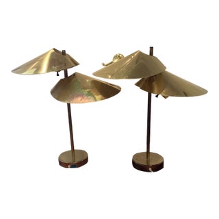 1970s Mid-Century Modern Curtis Jere Signed Lily Pad Table Lamp in Brass - Set of Two For Sale