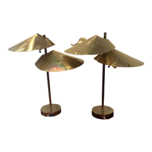 1970s Mid-Century Modern Curtis Jere Signed Lily Pad Table Lamp in Brass - Set of Two