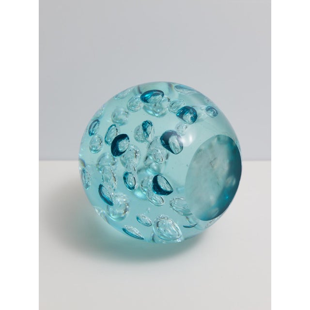 Large Blown Glass Controlled Bubble Paperweight in Aqua For Sale - Image 4 of 9