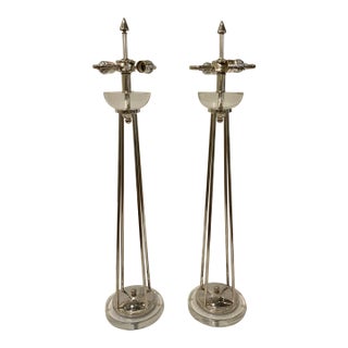 Currey & Co. Modern Acrylic and Polished Nickel Table Lamps Pair Prototype For Sale
