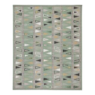 Swedish Geometric Rug by Celerie Kemble for Chairish in Sage, 3'x12' For Sale