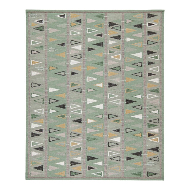 Swedish Geometric Rug by Celerie Kemble for Chairish in Sage, 3'x12' For Sale