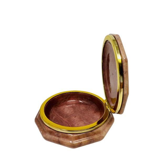 Hollywood Regency Vintage Hand Carved Alabaster Decagon Shape Jewelry Catchall Made in Italy For Sale - Image 3 of 8