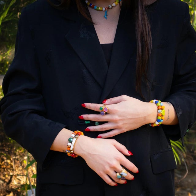 Metal Colorful Protection Evil Eye Charm Ceramic Bracelet Duo For Sale - Image 7 of 10