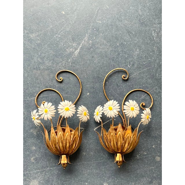 Vintage Italian Tole Daisy Sconce - A Pair For Sale - Image 10 of 12