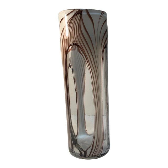 Art Glass Purple Swirl White Clear Oval Cylinder Vase For Sale