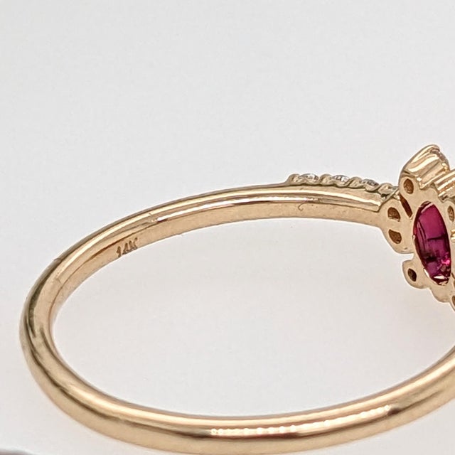Dainty Red Ruby Ring W Earth Mined Diamonds in Solid 14k Gold | Oval 5.3x4mm, Size 6.75 For Sale - Image 9 of 9