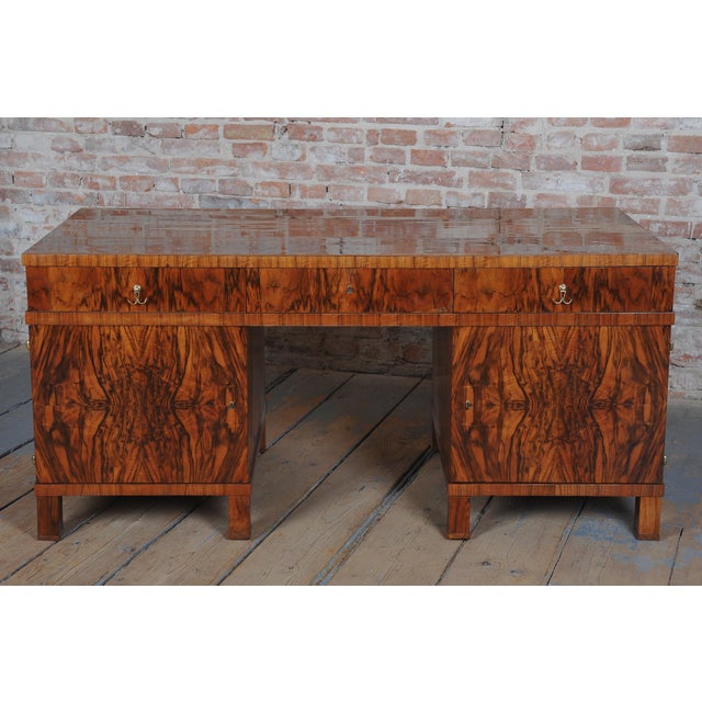 Wood Czech Art Deco Writing Desk in Mahogany, Walnut, Brass and Beech, 1920s For Sale - Image 7 of 18