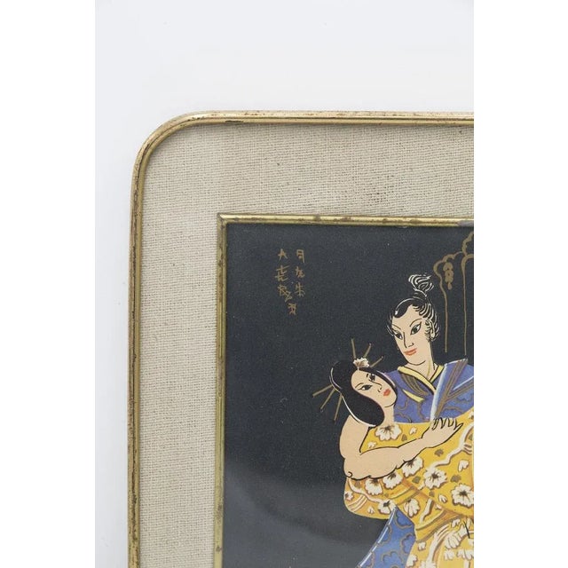 Black Framed Japanese Print Depicting Lovers' Dance, Early 1900s For Sale - Image 8 of 9