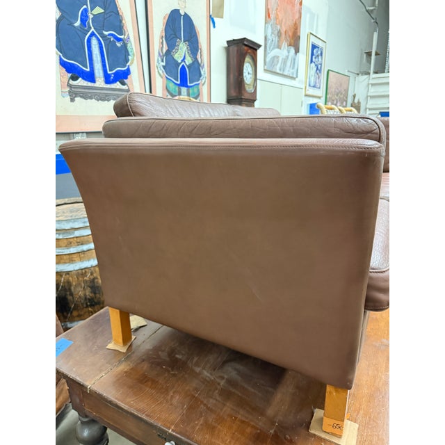 Brown Mid-Century Modern Leather Settee Sofa Attributed to Mogens Hansen For Sale - Image 8 of 12
