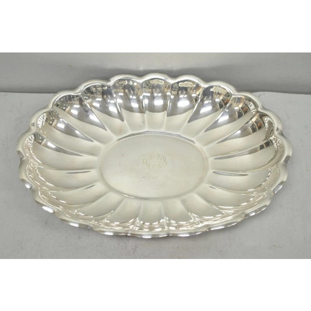 Vintage Reed & Barton "Holiday" Scalloped Oval Serving Platter Tray W/ Monogram For Sale - Image 11 of 12