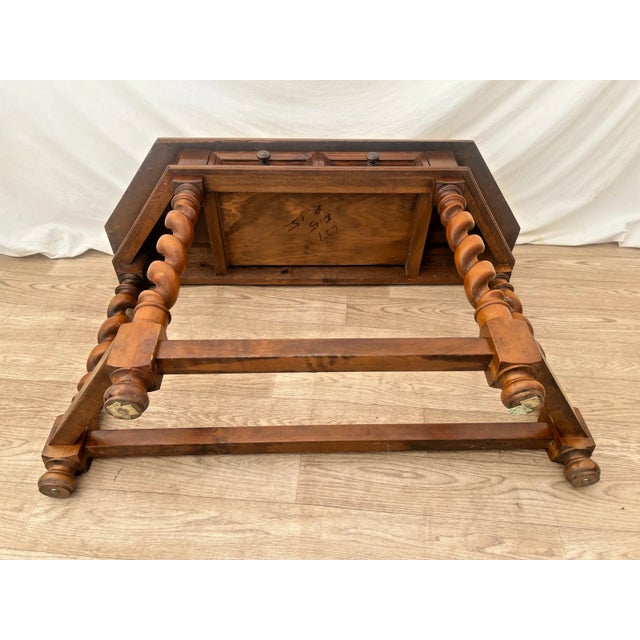 Vintage Sofa Table Console Barley Twist Legs Cherry, Drawer Hand Carved, Italian For Sale - Image 10 of 10