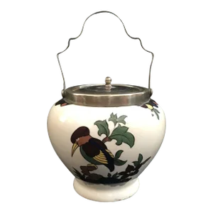 Early 20th Century British Porcelain Bird Biscuit Barrel
