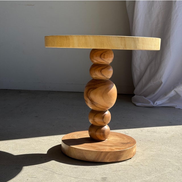 Coffee Table in Suar Wood with Central Pedestal Base and Spheres For Sale - Image 11 of 13