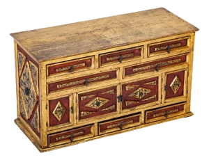 Spanish Colonial Gilt Wood Vargueno With Red and Black Paint
