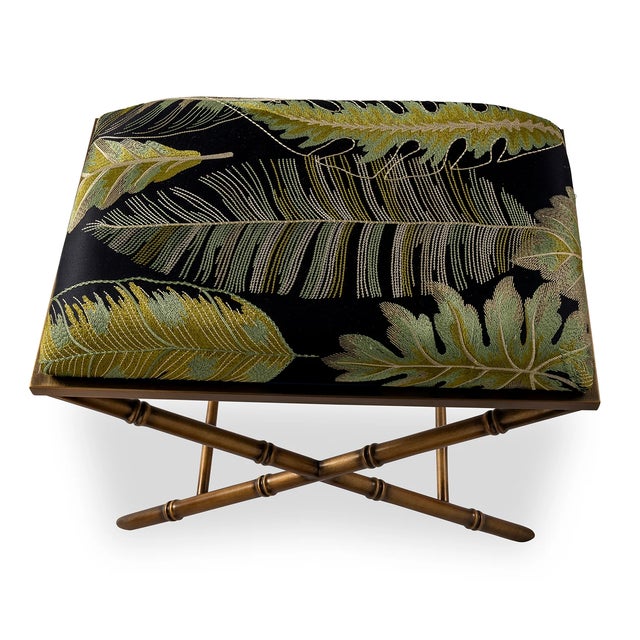 Traditional Lauderdale Brass Bamboo Leg Bench, Forest For Sale - Image 3 of 6